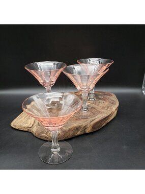 Tiffin Franciscan 15024 Pink Optic Low Sherbet Glasses Set of 4 Stemware 6oz